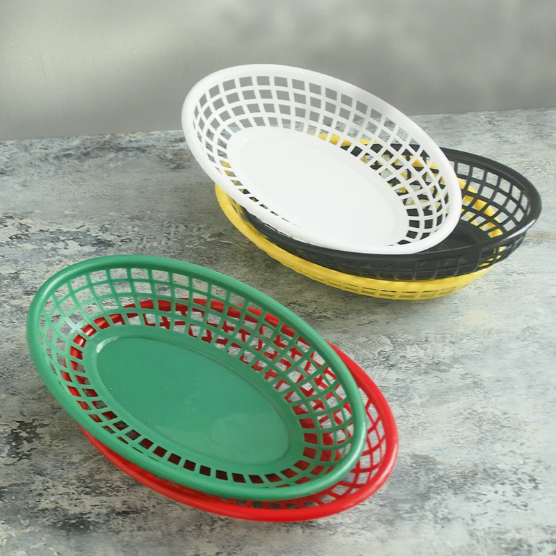 6 -12pcs Oval Food Basket Hamburger Dinner Plates Set Plastic Fast Food Trays Restaurant BBQ Dinner Plate Serving Tray Green