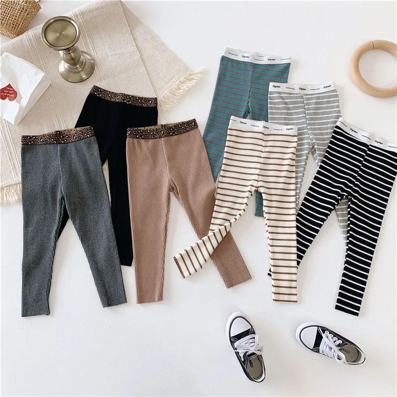 

1887 Autumn 2019 New Korean Children's Wear Pit-striped Underpants Baby Girls'pants Striped Tights Knitted Cotton Pants