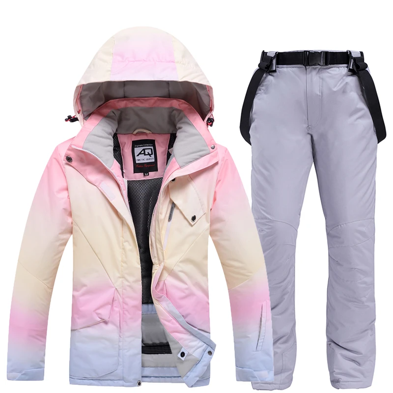 Waterproof Snow Suit Sets Women Snowboard Ski Jacket Strap Pants