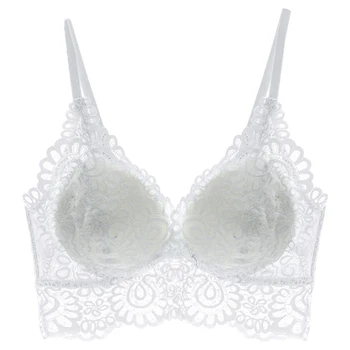 

E lovegirl Sexy Hollow Out Bra Vest Integrated Underwear Female Sexy Lace-edged Bra Beautiful Back Without Steel Ring Bra