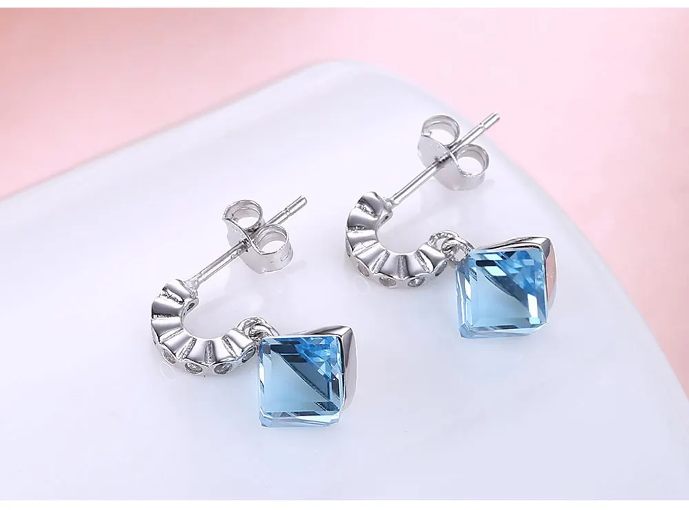 Square Crystal Stud Earrings Real 925 Sterling Silver Jewelry Romantic Earrings For Women Elegant Party Birthday Wedding (3)