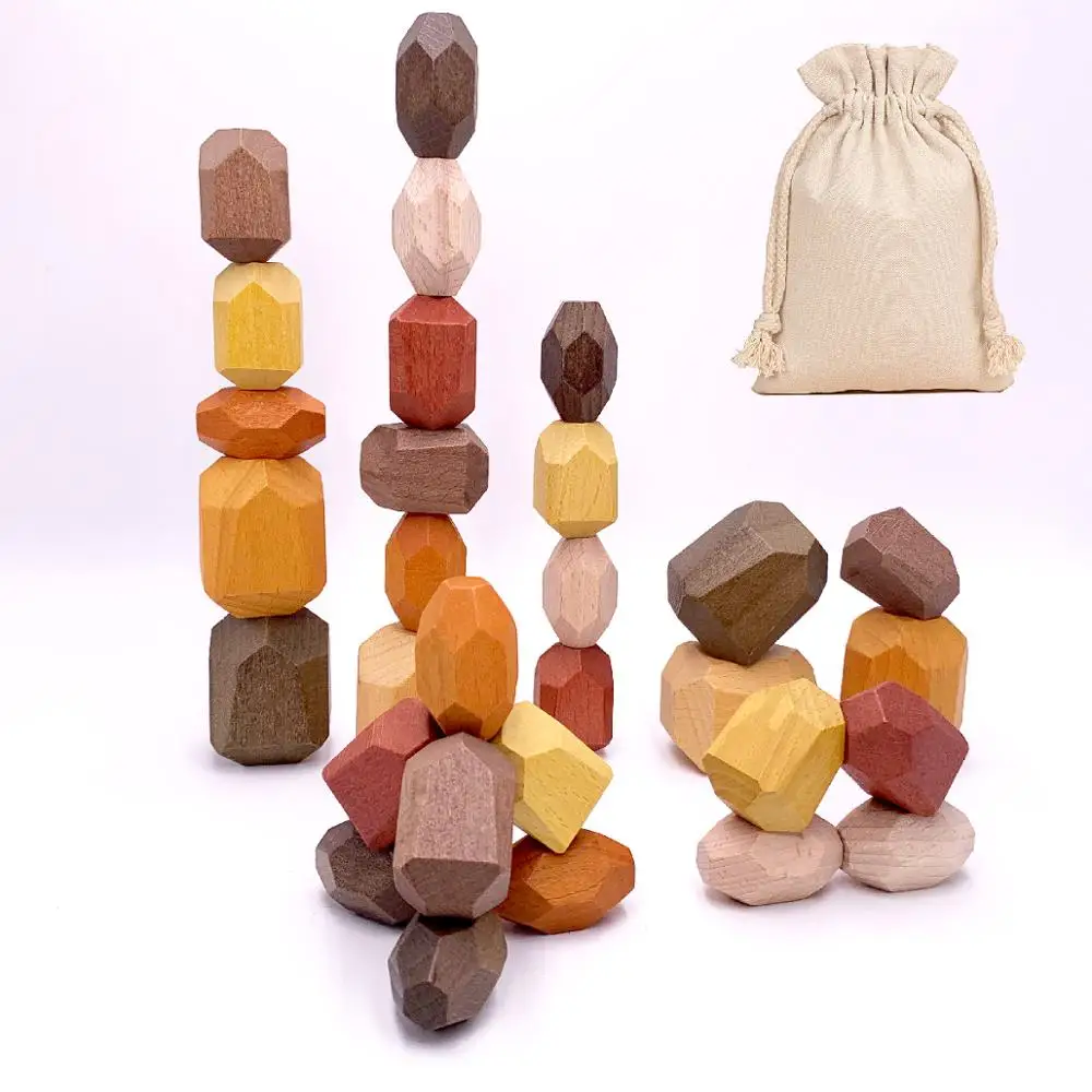 2020 Wooden Stacking toy Rocks Stones Tumi Ishi Wood Balancing Stacked Stones Montessori Toy Block Colored Stone DropShipping afbeelding