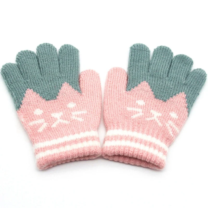Новые детские перчатки для мальчиков и девочек, зимние теплые толстые перчатки, вязаные варежки из кашемира - Цвет: PK