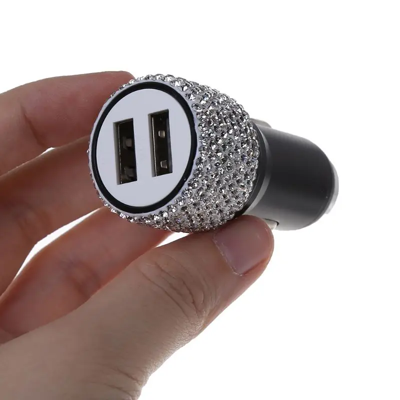 Автомобильное зарядное устройство с двумя usb-портами, Стразы ручной работы, украшения для автомобиля с кристаллами для быстрой зарядки