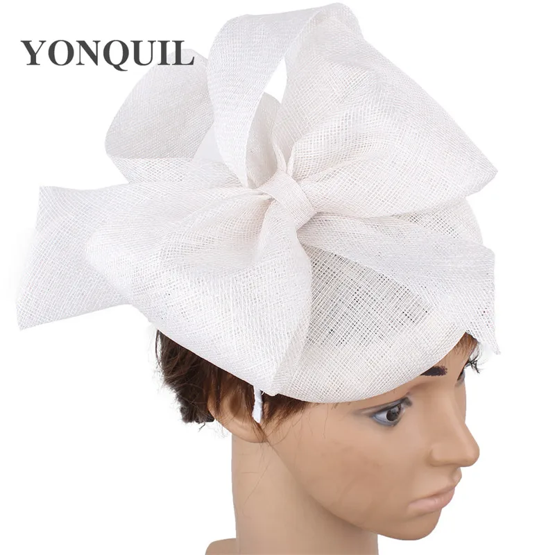 4 слоя sinamay millinery Высокое качество Женщины чародей шляпу оголовье лук свадебный головной убор с заколка для волос для невесты Вечерние головные уборы - Цвет: Белый
