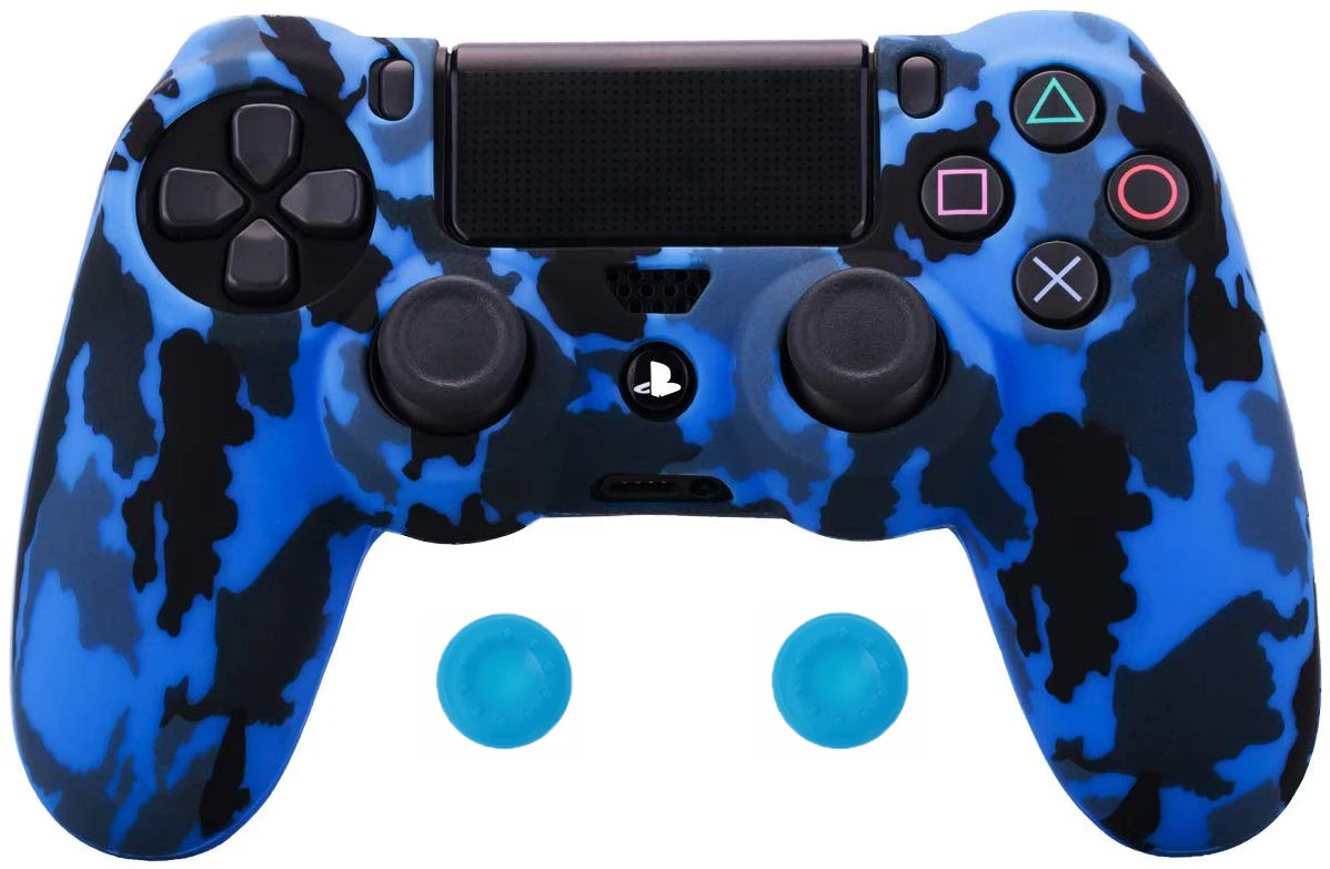 BlueCamo ZOMTOP для sony Dualshock 4 PS4 DS4 Slim Pro контроллер силиконовый камуфляжный чехол защитная кожа+ ручка для большого пальца колпачки для Play Station 4 - Цвет: BlueCamo