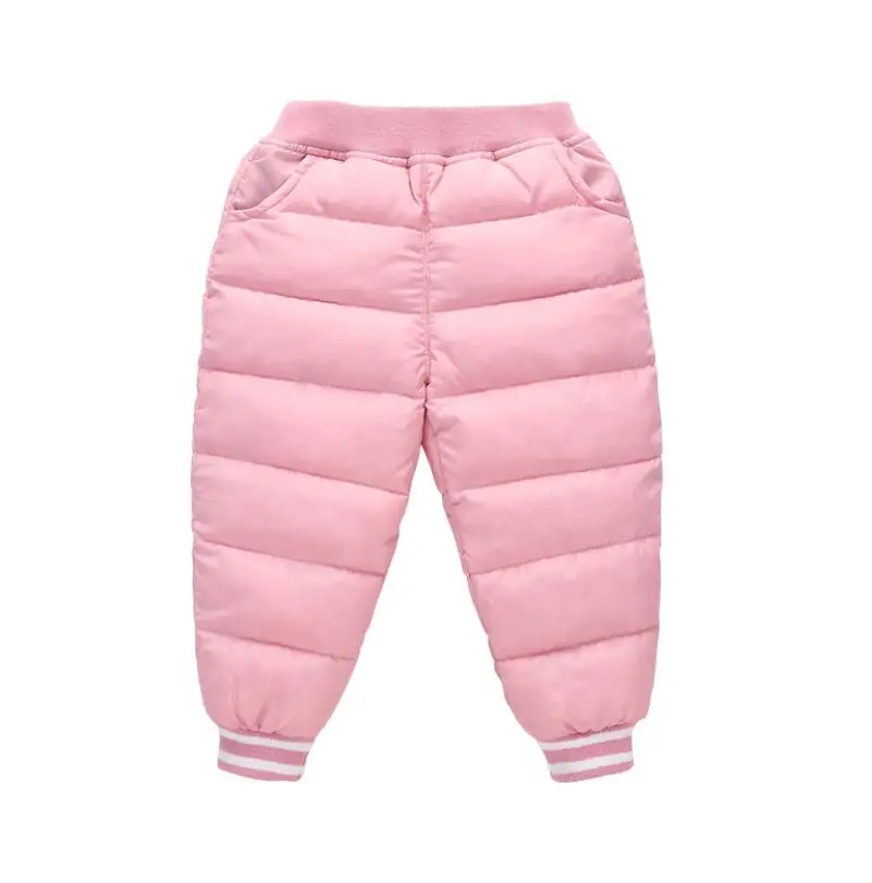 Baby winter warm pants 1-6T baby boys girls cotton down trousers candy color infant cute snowsuit toddler crotch openable pants - Цвет: pink