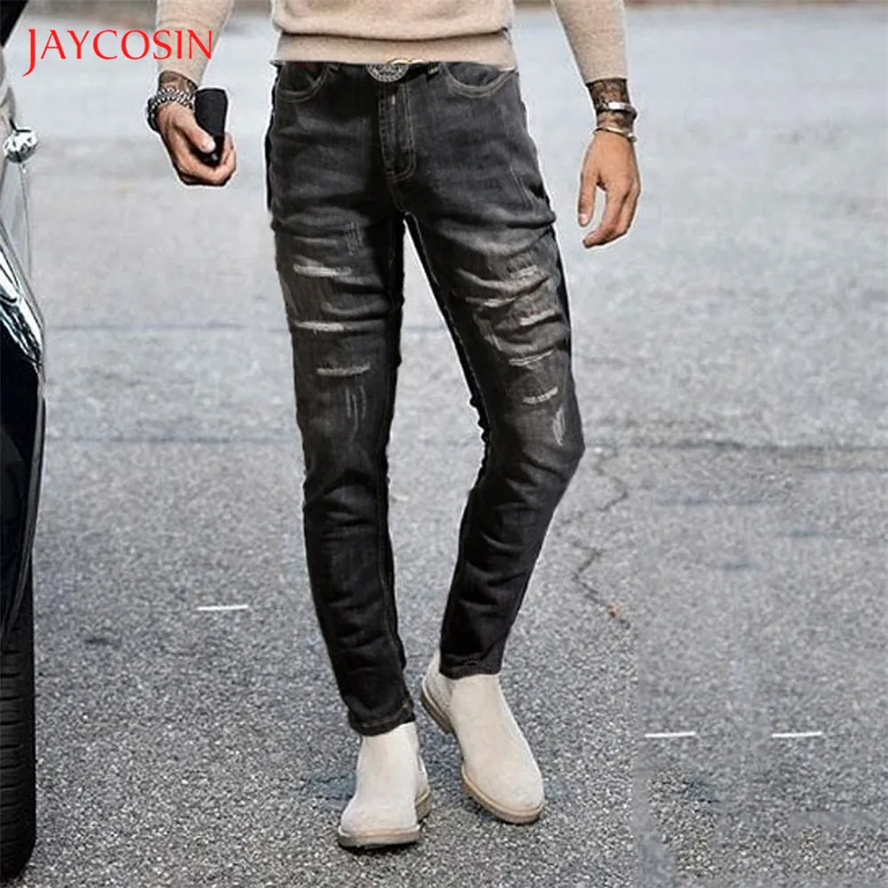 Jaycosin новые брендовые джинсы модные дизайнерские плиссированные рваные джинсы узкие брюки облегающие хлопковые джинсы высокого качества