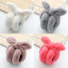 Зимние теплые наушники с бантом для девочек и мальчиков; милые модные однотонные Мягкие плотные складные наушники с искусственным кроличьим мехом для студентов