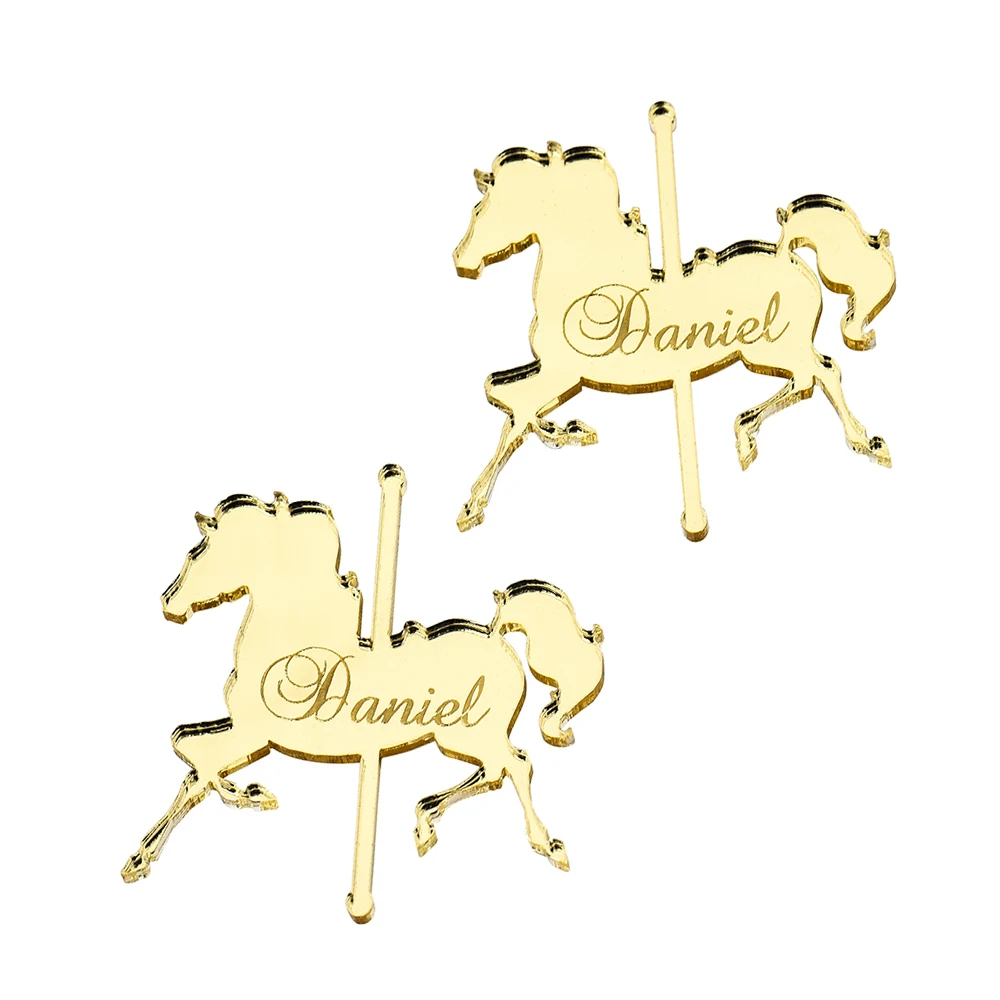  6cm Personalized Engraved Mirror Wood Baby Name Horse Invitation Card Wooden Baby Shower Chocolates - 4.00054E+12