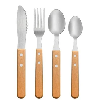 

4 Pcs Flatware Set Stainless Steel Cutlery Silverware Kit,Utensils Knives Forks and Spoons Set with Wooden Handles