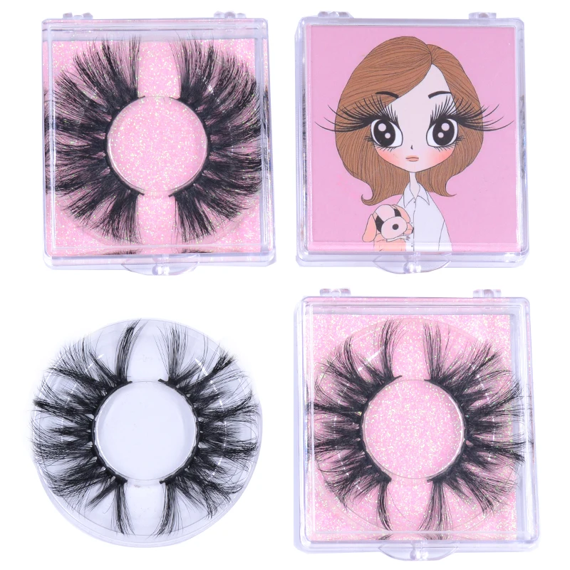 

1pair/case 25mm 5D Mink False Eyelashes Fluffy Volume Super Long Fake Eye lashes Makeup Lash in Bulk with Clear Cartoon Boxes