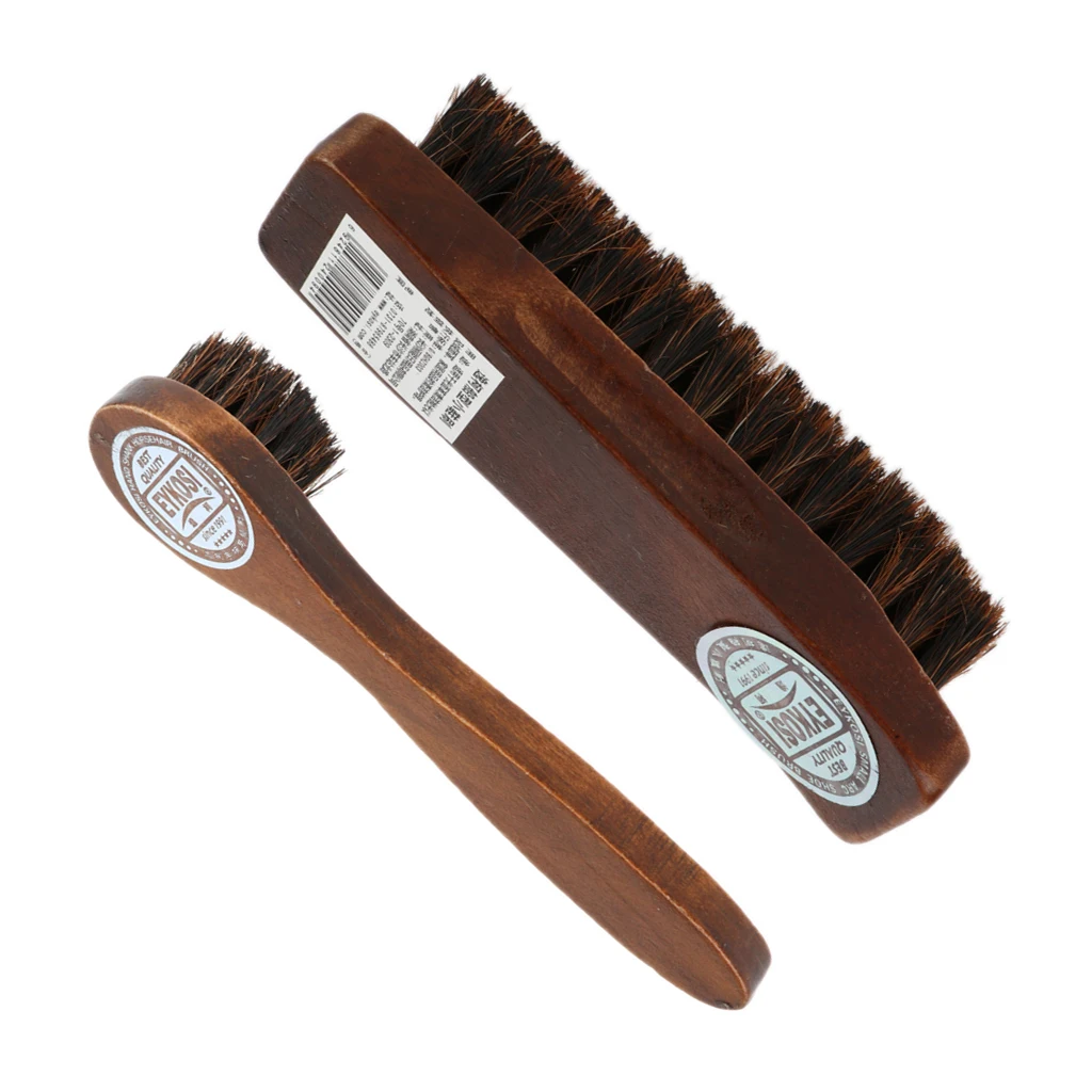 

2x Long Wood Handle Horse Hair Brush Shoe Boot Polish Shine Cleaning