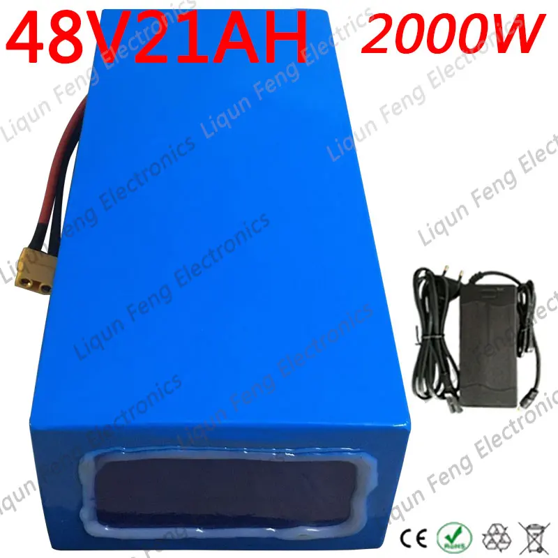 48V 1000W 2000W литиевая батарея 20ah ионная электрическая с зарядным устройством 54 6 V