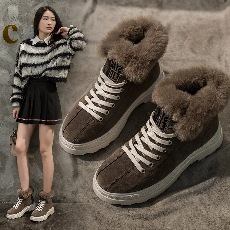 Женские ботинки Зимние Замшевые женские ботильоны теплая плюшевая обувь