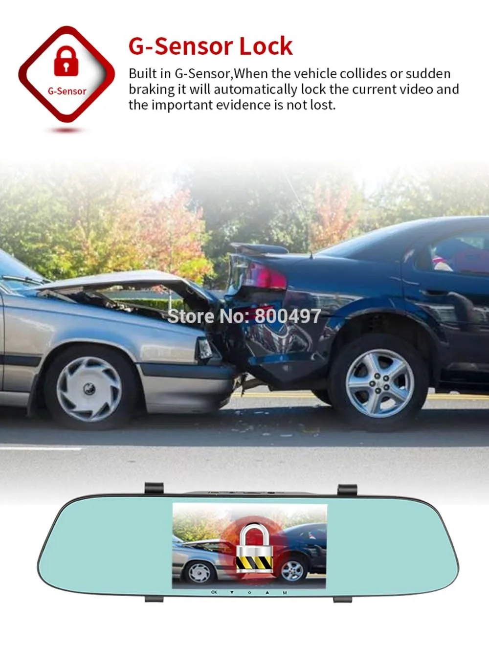 Car DVR HD 1080P 5" Wide Angle IPS Rear View Mirror Camera Video Recorder Dual Lens G-Sensor Parking Motion Detection Dash Cam
