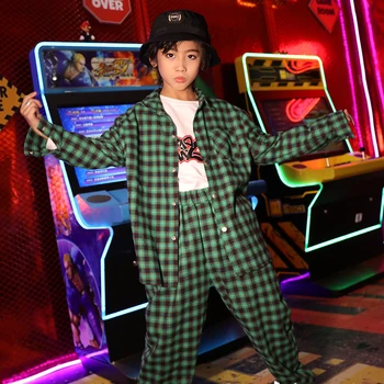 

Street Dance Costumes For Kids Long Sleeve Green Jacket Pants Child Jazz Dance Suit Boys And Girls Hip Hop Stage Outfit DQL3144