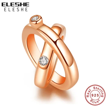 

ELESHE 925 Sterling Silver True Love Twist Cross Charm Gose Gold Fine Beads Fit European Charm Bracelet Necklace Jewelry Making