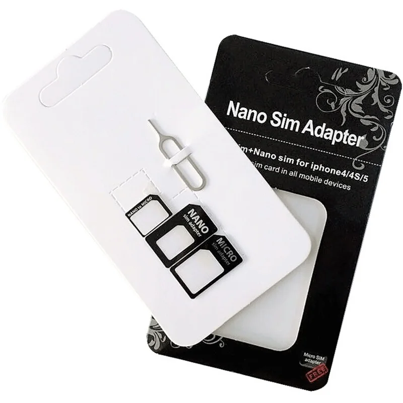 Adaptador de tarjeta micro SIM Nano 4 en 1, con llave de Pin de expulsión, paquete al por menor para iPhone 5/5S/6/6S/para Samsung