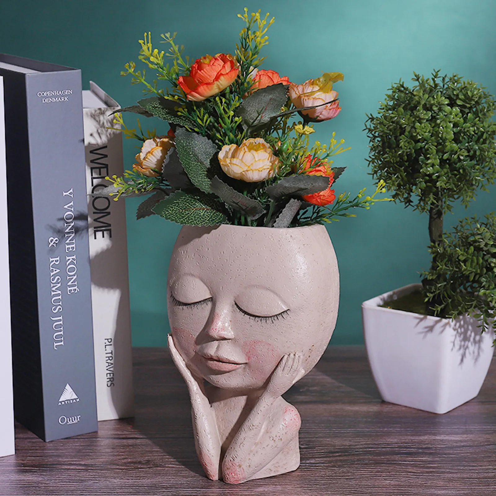 Girls Face Head Flower Planter Succulent Plant Pot Flowerpot Figure Garden Decor 