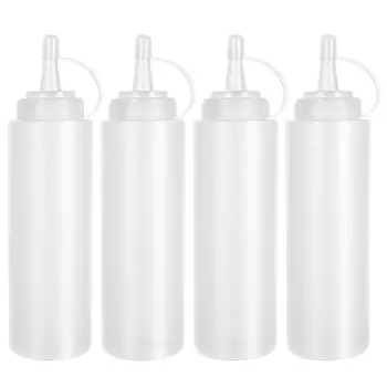 

4PCS 200ml 8oz Plastic Squeeze Squirt Condiment Bottles with Twist On Cap Lids Top Dispensers for Ketchup Mustard Sauces