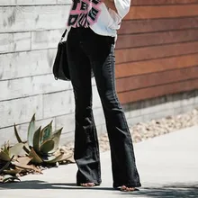 Расклешенные джинсы женские свободные джинсы с высокой талией дамские уличные джинсы для мам эластичные длинные джинсы из денима облегающие брюки