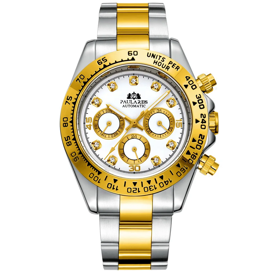 Luxury Brand Gold Watch Stainless Steel Diamonds Stone Fashion Sports Watch Automatic Watch Men Mechanical Watch Reloj Hombre