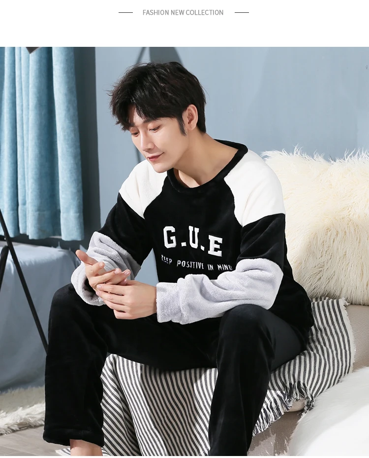 Plus size 3XL 4XL 5XL men pajamas Winter Flannel Pajama Set Coral fleece Thicken casual Homewear warm sleepwear Boys pijama set