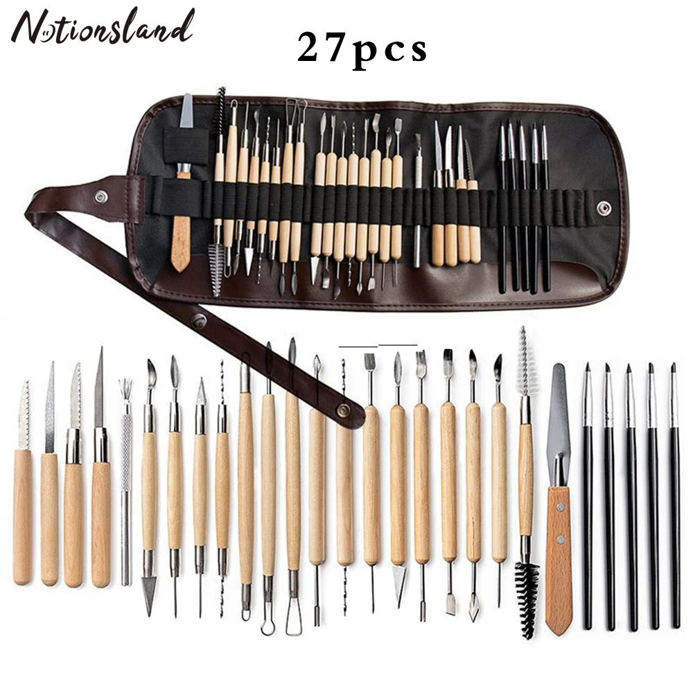 OSAYES 27Pcs Ceramic Clay Tools Kit Pottery Sculpting Tools Set for Beginners Professional Wooden Handle Modeling Clay Tools 