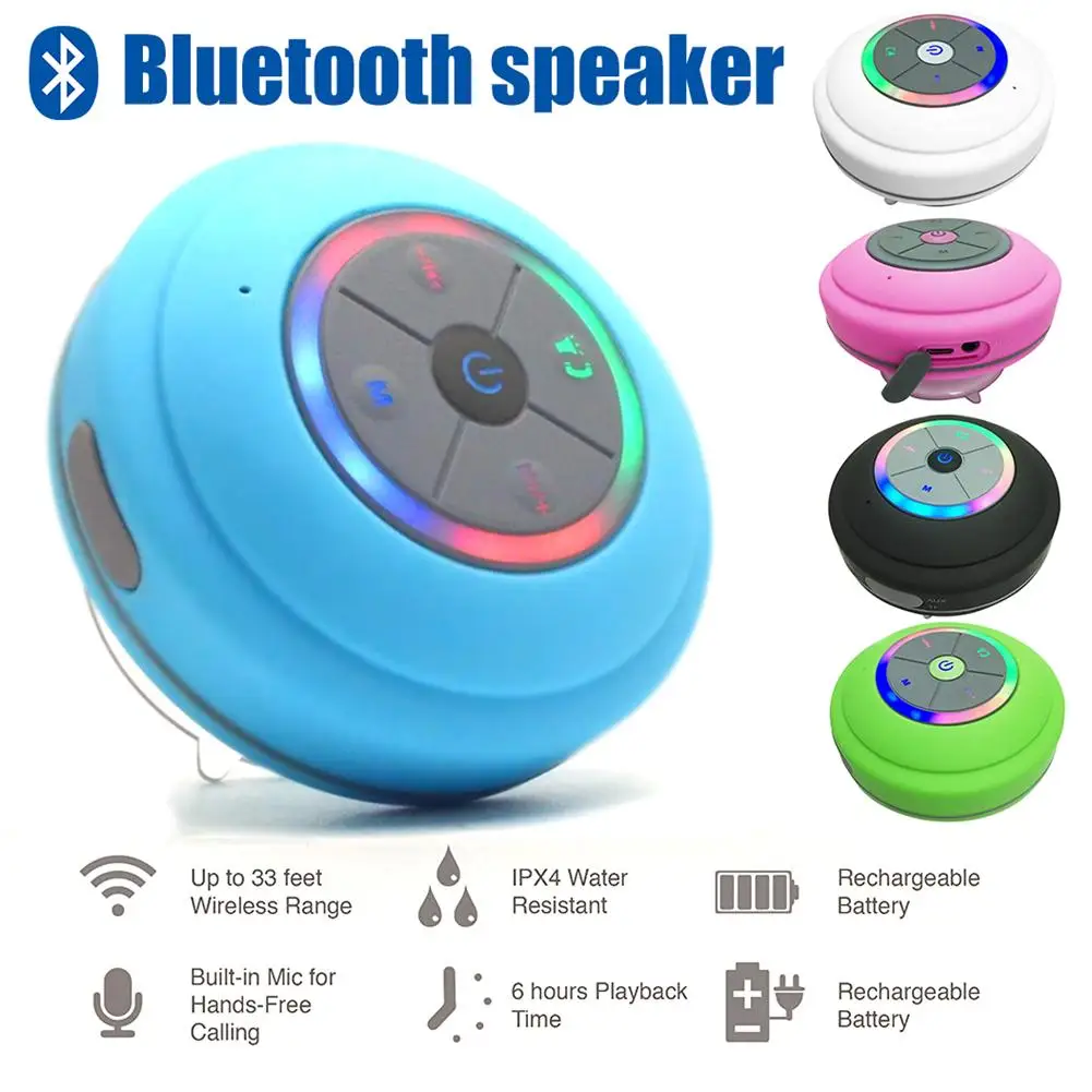 

Waterproof Bluetooth Speaker With LED Lamp Suction Cup Wireless Bathroom Car Mobile Phone Speaker Support Hands-Free Data Card