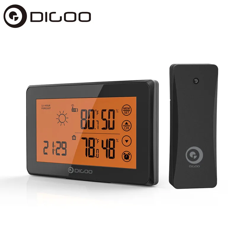 DIGOO ЖК-метеостанция с дистанционным датчиком цифровой измеритель температуры и влажности беспроводные Часы с гигрометром