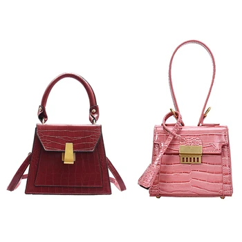 

2 Pcs Stone Pattern Leather Crossbody Bag for Women Main Female Shoulder Bag and Purses with Handle Red & Pink