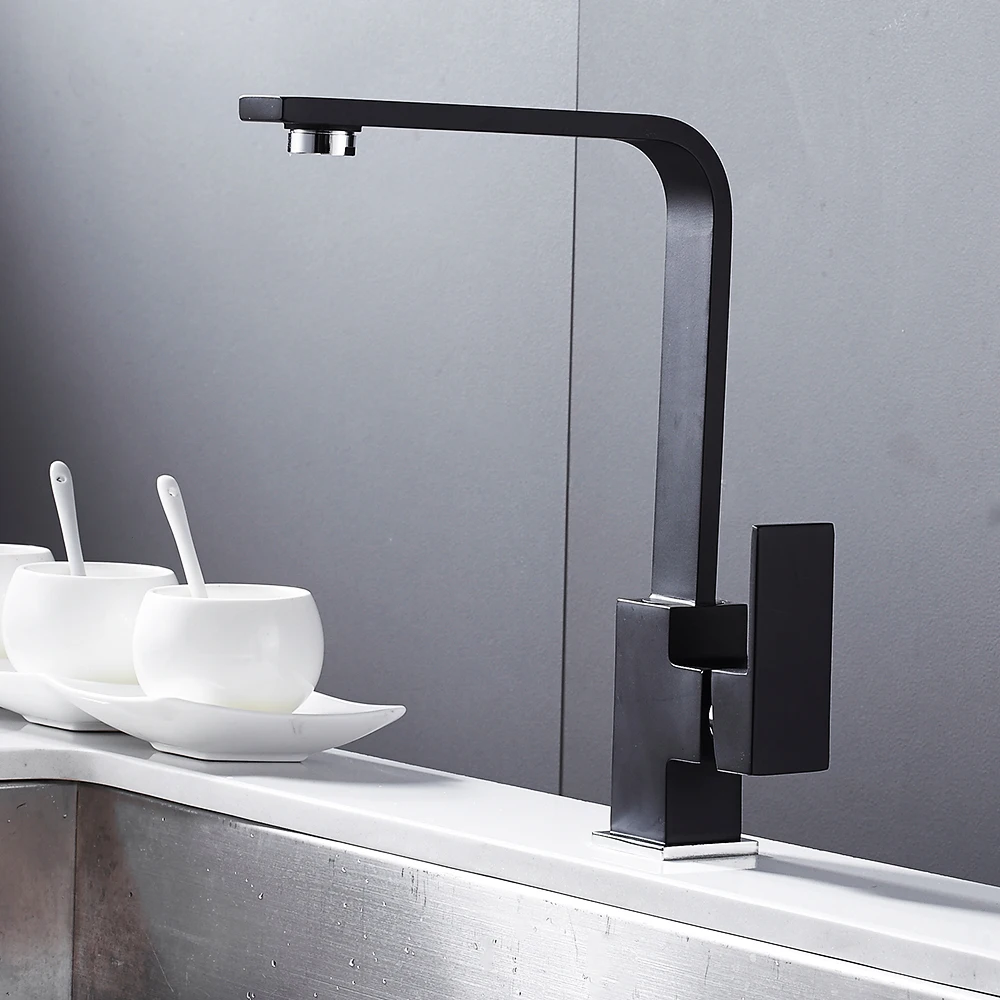  Black Square Kitchen Faucets 360 Degree Rotation Water Filter Tap Water Faucets Solid Brass Sink Ta - 32908993082