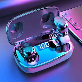 5.0真のワイヤレスbluetoothヘッドフォンイヤフォンタッチ防水スポーツイヤホン3Dステレオサウンドヘッドセット (充電ボックス)