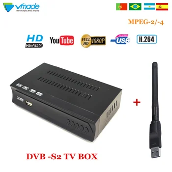 

Vmade 2018 Super Receptor DVB-S2 HD FTA Satellite TV Receiver MPEG4 Standard Set top box + USB WiFi dongle Adapter Mini antenna