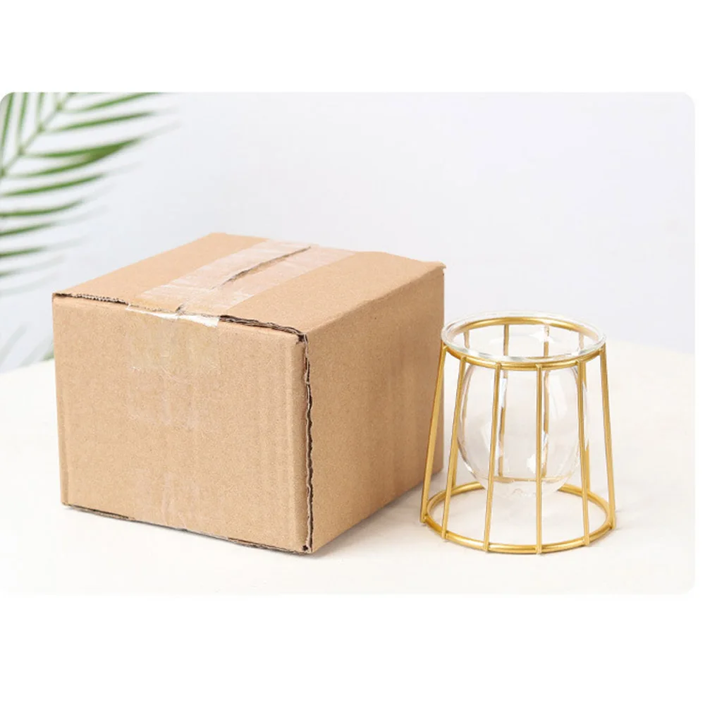 Nordic Golden Glass Vase Iron Hydroponic Plant Flower Vase Tabletop Coffee Shop Office Home Decoration Accessories Modern 6