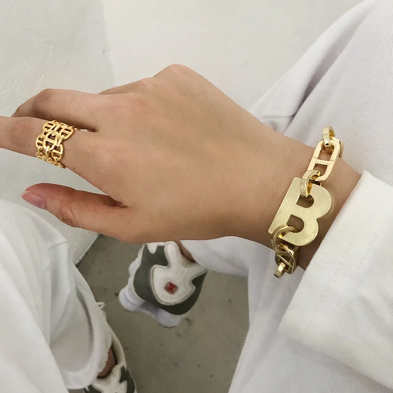 Fashion Gold Color Metal Letter B Earrings Bracelets for Women Thick Link Chain Bracelets Necklace Couple Jewelry Gift jewelry sets,jewelry set