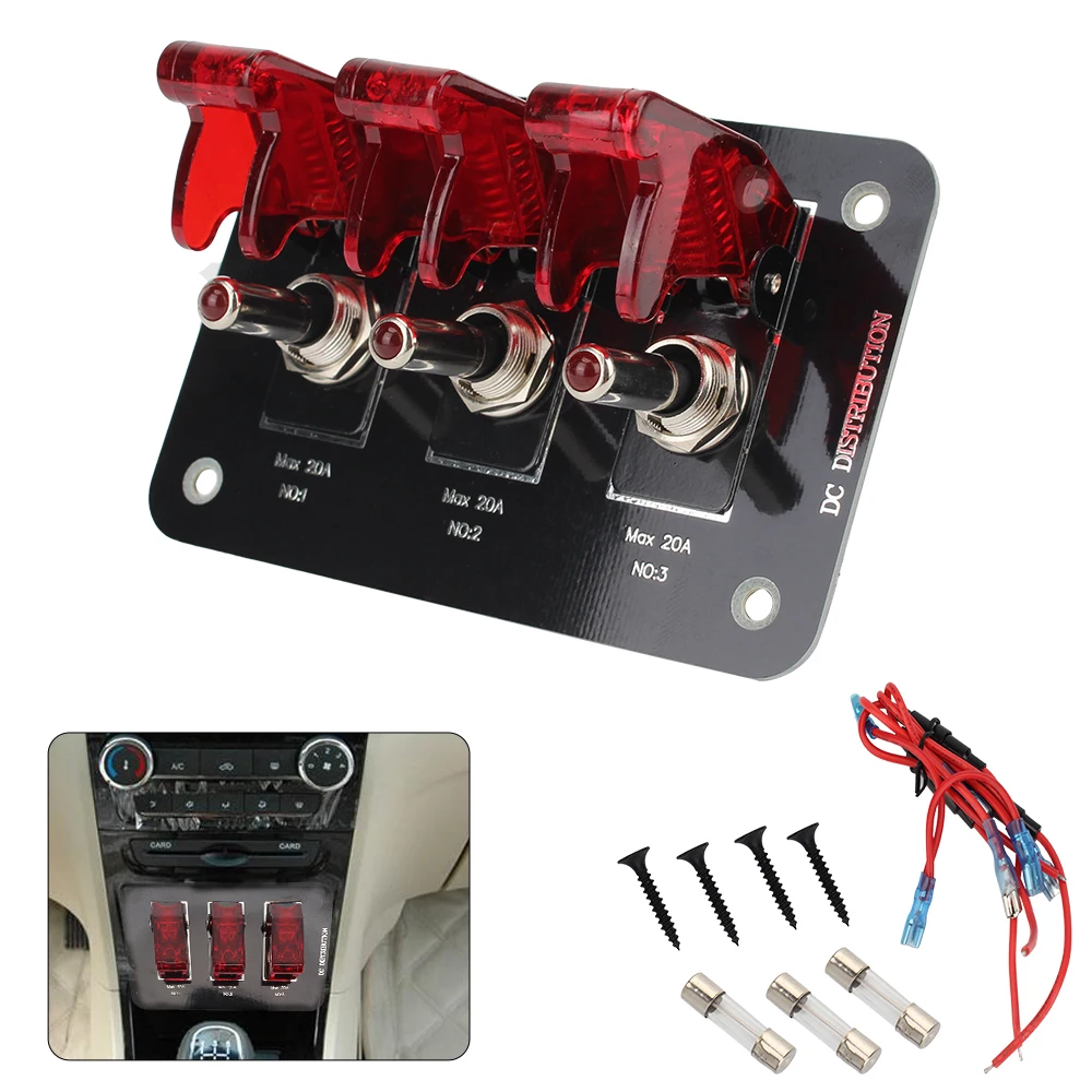 

WIth Fuse 20A Red Waterproof Cover For Car Truck Caravan Toggle Switch Panel Car Switch Panel Ignition Switch Panel 12-24V DC