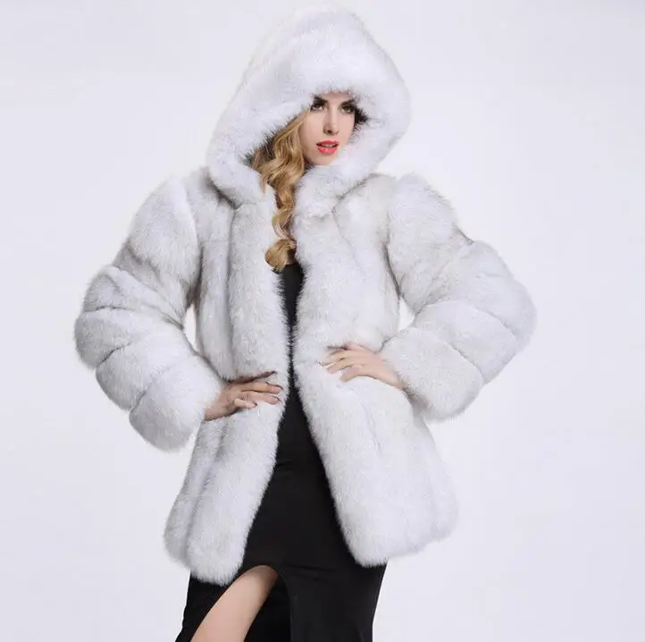 Женская S-4XL, зима, плюс размер, настоящий образец, тонкое плюшевое пальто, искусственный Лисий мех, кардиган для девушек, 3 цвета, толстое пальто с мехом, шапка