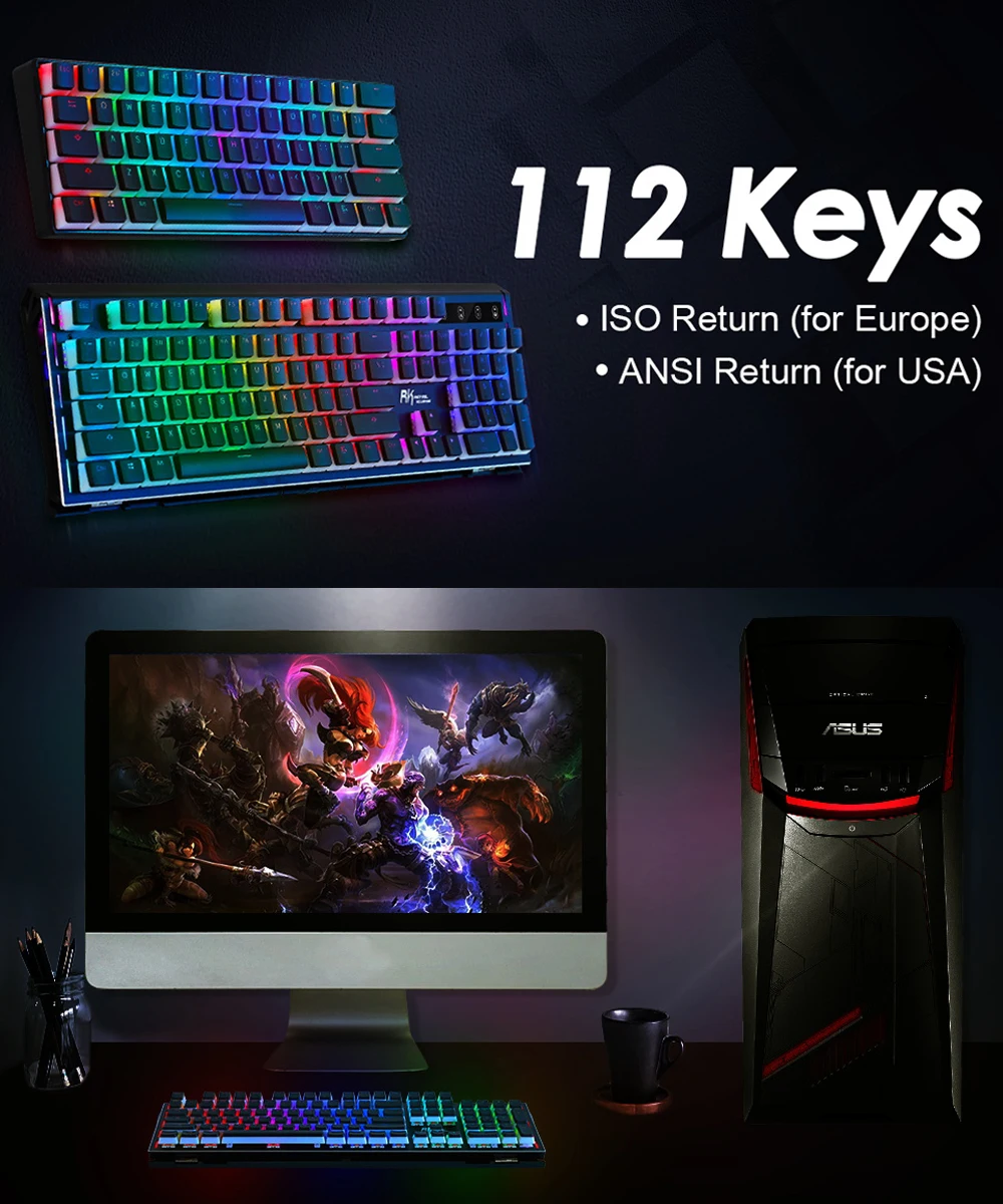Механическая игровая клавиатура RK61 беспроводная TKL с 61 клавишами Bluetooth 60% RGB