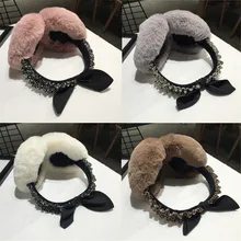 Зимние защитные наушники для женщин; забавные зимние наушники; повязка на голову из искусственного меха с бантом и леопардовым принтом; теплые плюшевые вечерние зимние наушники для девочек;#251213