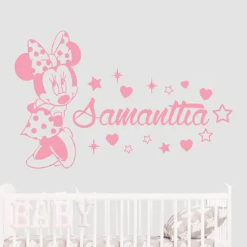 

Disney Custom Name Mickey Mouse Minnie Mouse Vinyl Wall Sticker Decor For Nursery Room Kids Room wall paper Decor VA8714