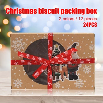 

24 Pcs Christmas Cookie Boxes Gift Boxes Cupcake Boxes with Clear Window Paper Xmas DIY Gift Cake Boxes Decorative Treat _WK