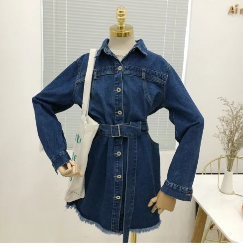 Dark Blue BF Wind, свободная джинсовая рубашка, новинка, Весенняя тонкая приталенная джинсовая рубашка с длинным рукавом, женская блузка для отдыха, блузы, топы для студентов - Цвет: Dark Blue