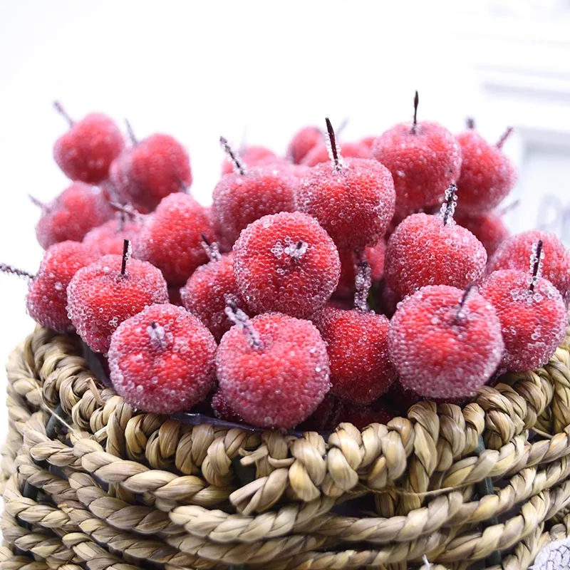 20Pcs 2cm Mini Artificial Apple Fake Fruit Glass Berries Pomegranate Red Cherry Bouquet Stamen Christmas Decorative artificial plants artificial flowers artificial fruits and vegetables