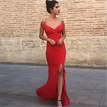 

Red High Quality Mermaid Evening Dresses 2020 robe de soiree Off The Shoulder Prom Dress Side Split Sexy Cheap Formal Party Gown