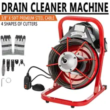

50Ft 3/8" New Electric Drain Auger Drain Cleaner Machine Professional Snake Sewer Pipe Cleaning Plunger Tools for Bathroom Kit