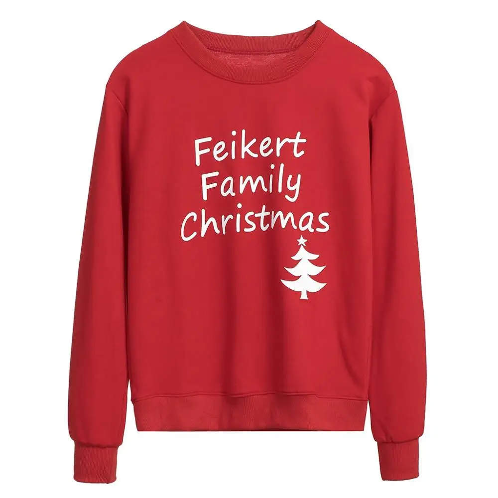Red Sweatshirt Одежда, мужская толстовка с принтом рождественской елки и оленя, новинка, популярный свитер для женщин, мама, папа, я, Повседневная футболка, топы с длинными рукавами - Цвет: Red Sweatshirt