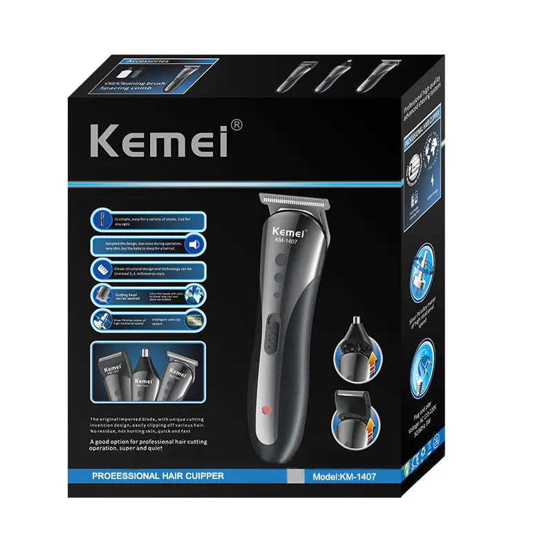 KEMEI Профессиональная Мужская многофункциональная перезаряжаемая электрическая машинка для стрижки волос профессиональная электробритва для бороды KM-1407