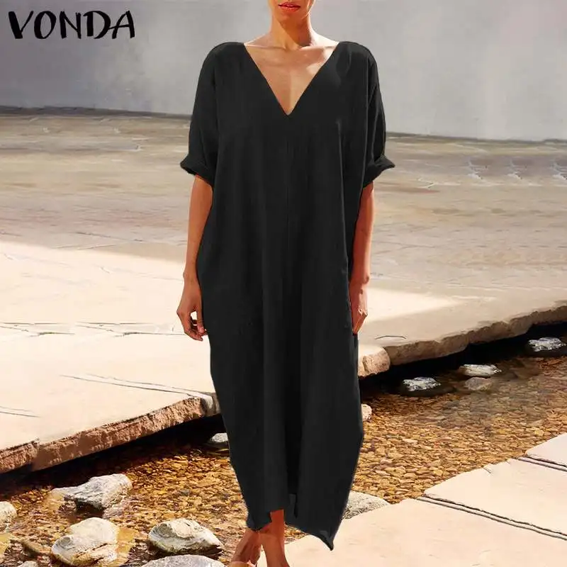 VONDA летнее платье 2020 женское Повседневное с v образным вырезом и рукавом 3/4